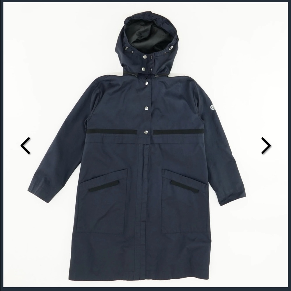 Bernardo Womens Blue Hooded Raincoat Zip Pockets Collar Jacket Size L